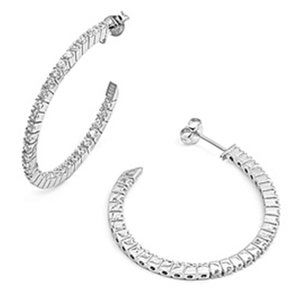 925 Solid Sterling Silver CZ 35mm Hoop Earrings